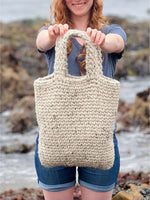 crochet beach bag close up