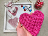 crochet heart coaster close up