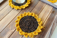crochet sunflower coaster