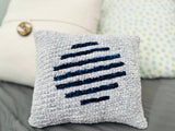 grey and blue velvet crochet throw pillow