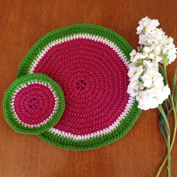 watermelon crochet coaster and placemat